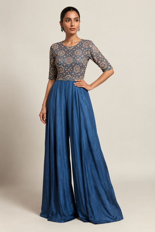 Cobalt Mosaic Palazzo Jumpsuit
