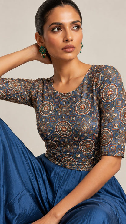 Cobalt Mosaic Palazzo Jumpsuit