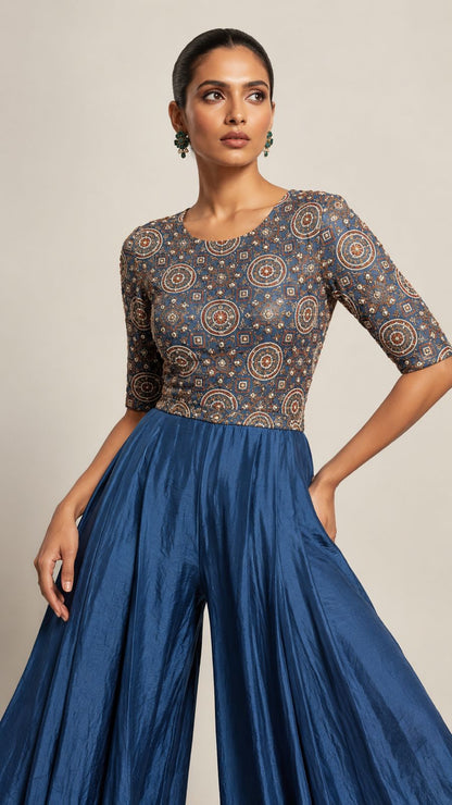 Cobalt Mosaic Palazzo Jumpsuit