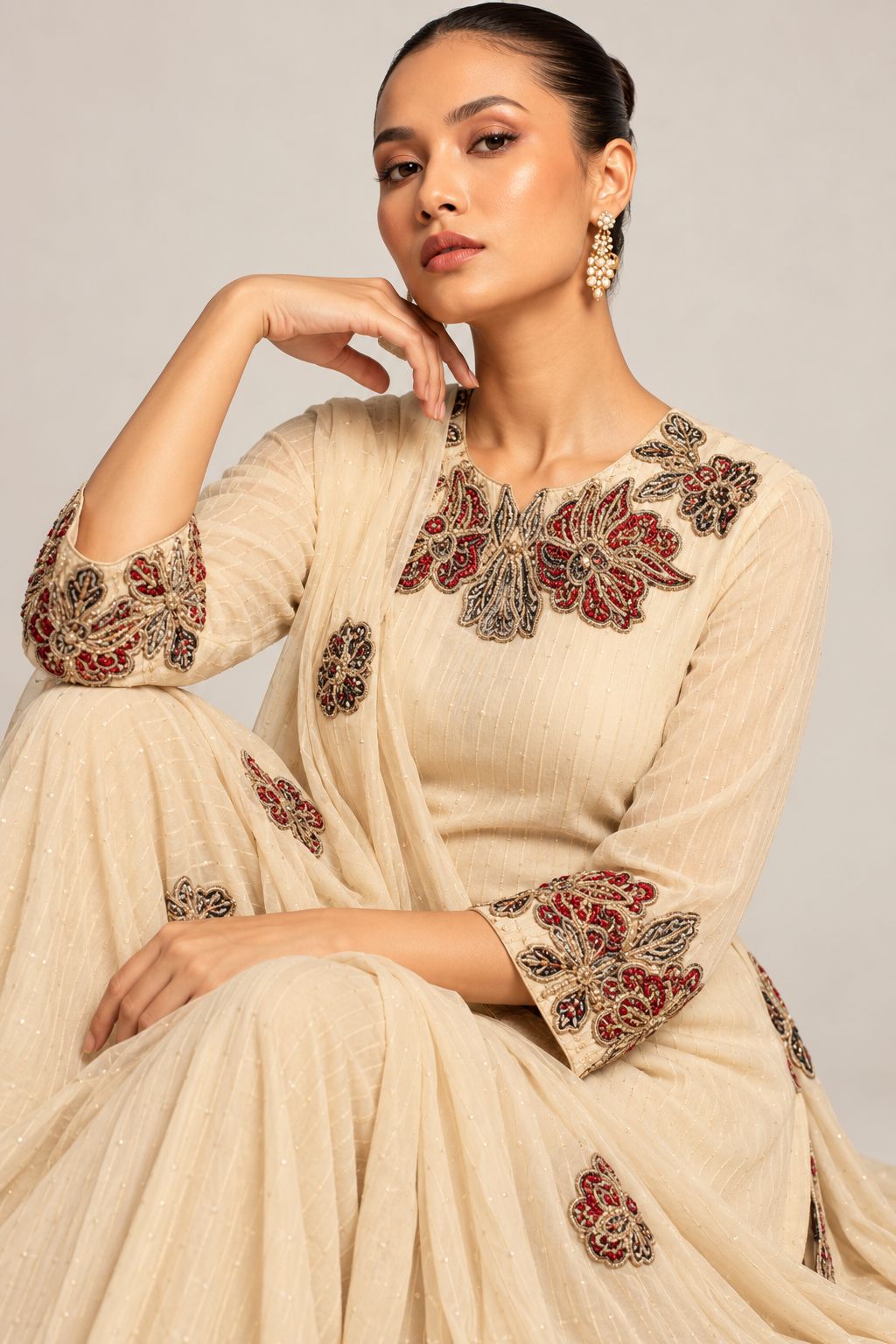 Ivory Gulnaar Anarkali Sharara Set