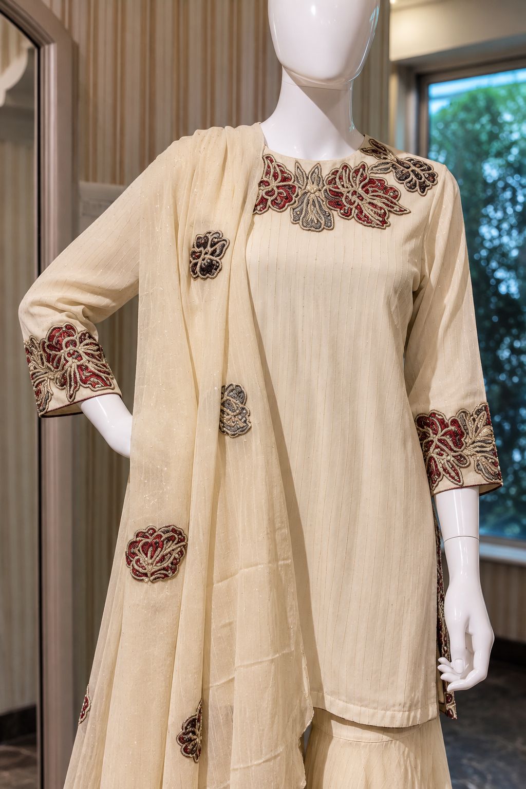 Ivory Gulnaar Anarkali Sharara Set
