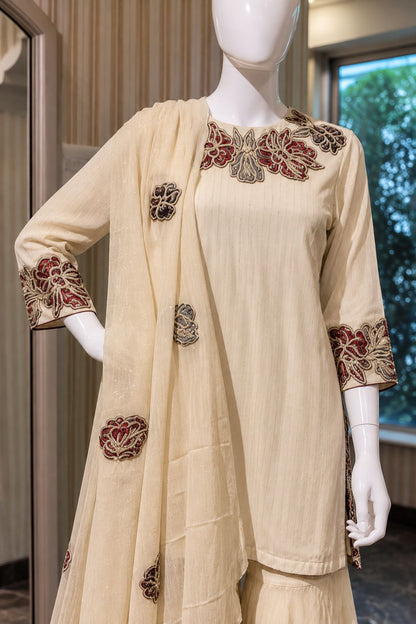 Ivory Gulnaar Anarkali Sharara Set