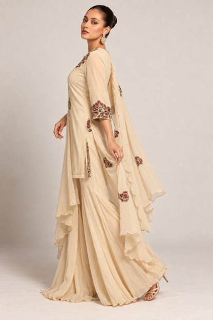 Ivory Gulnaar Anarkali Sharara Set