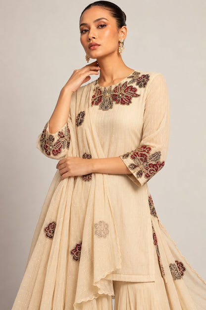Ivory Gulnaar Anarkali Sharara Set