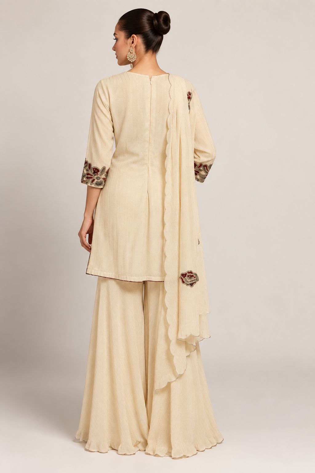 Ivory Gulnaar Anarkali Sharara Set