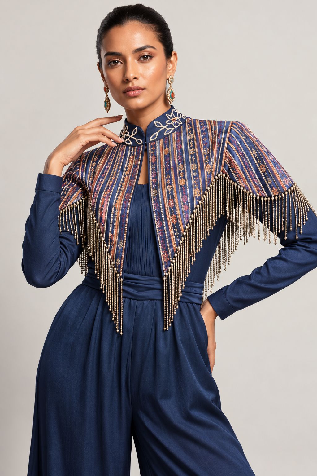 Midnight Zari Fringe Jumpsuit