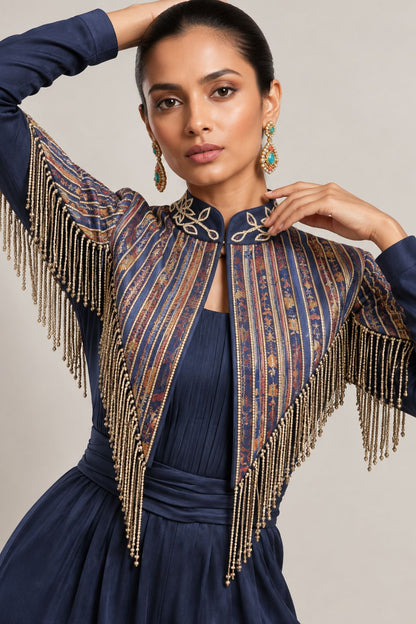 Midnight Zari Fringe Jumpsuit