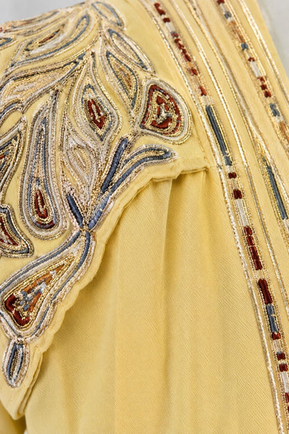 Butter Yellow Embroidered Flared Maxi Dress