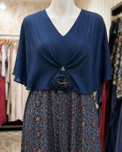 Midnight Blue Draped Cape Co-Ord Set
