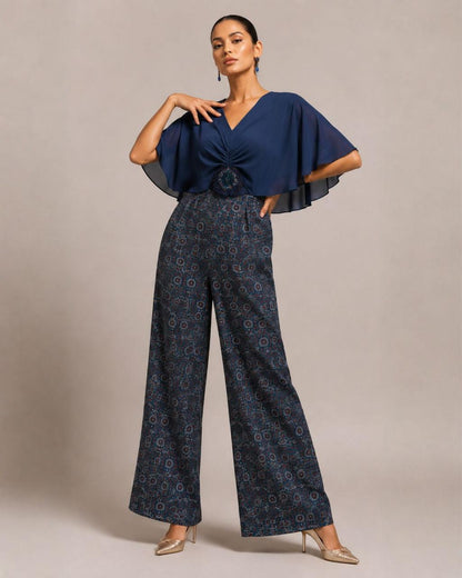 Midnight Blue Draped Cape Co-Ord Set