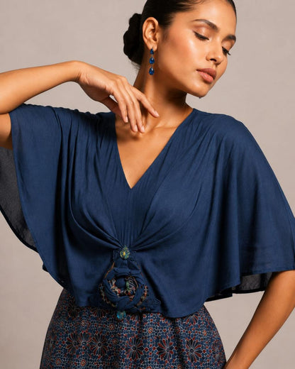 Midnight Blue Draped Cape Co-Ord Set
