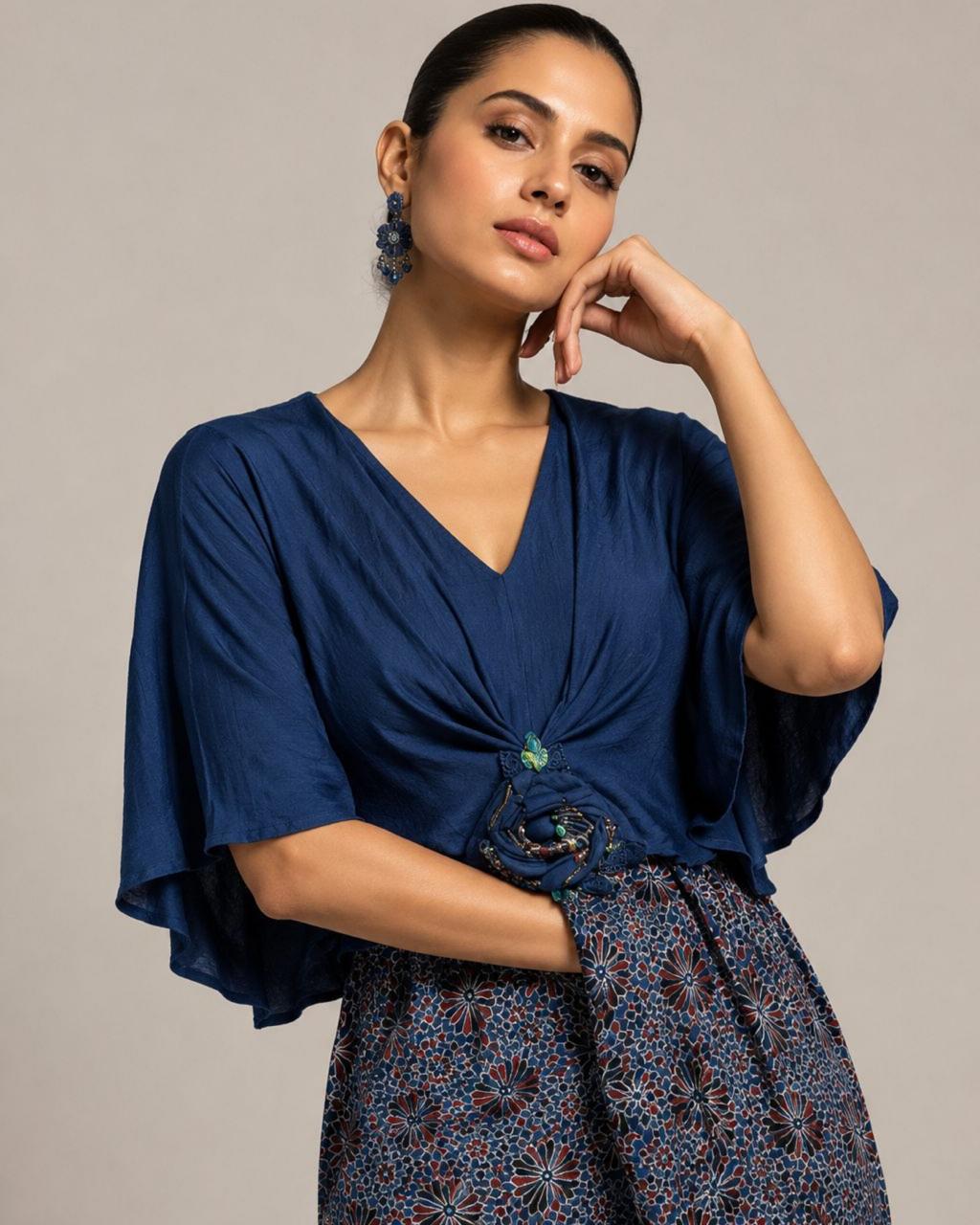 Midnight Blue Draped Cape Co-Ord Set
