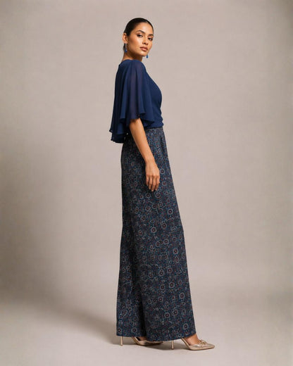 Midnight Blue Draped Cape Co-Ord Set