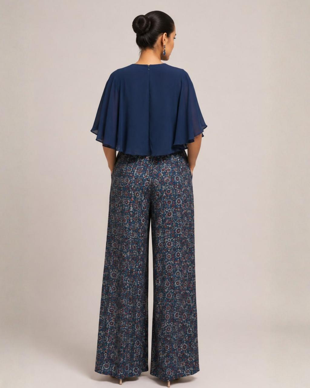 Midnight Blue Draped Cape Co-Ord Set