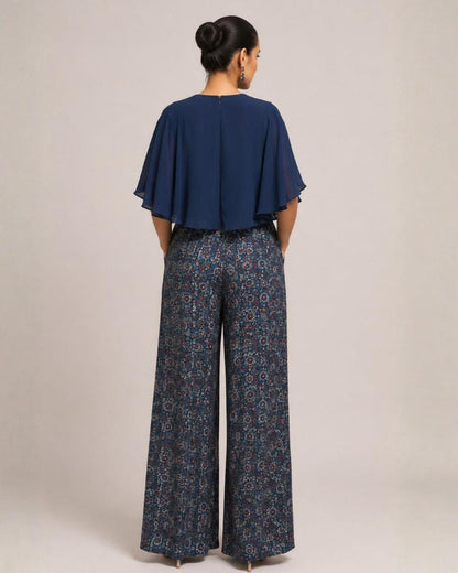 Midnight Blue Draped Cape Co-Ord Set