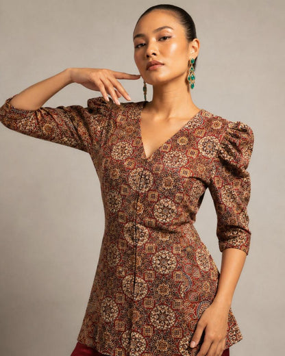 Heritage Print Red Peplum Co-Ord Set