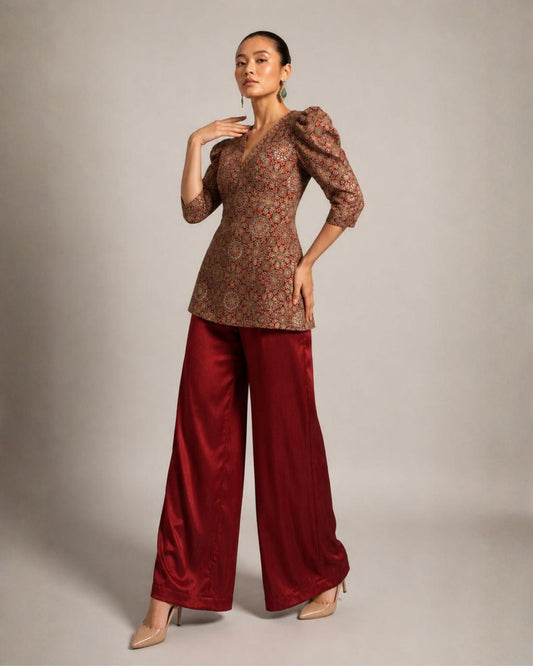 Heritage Print Red Peplum Co-Ord Set