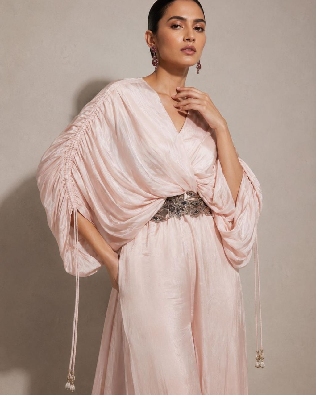 Blush Pink Draped Kaftan Gown