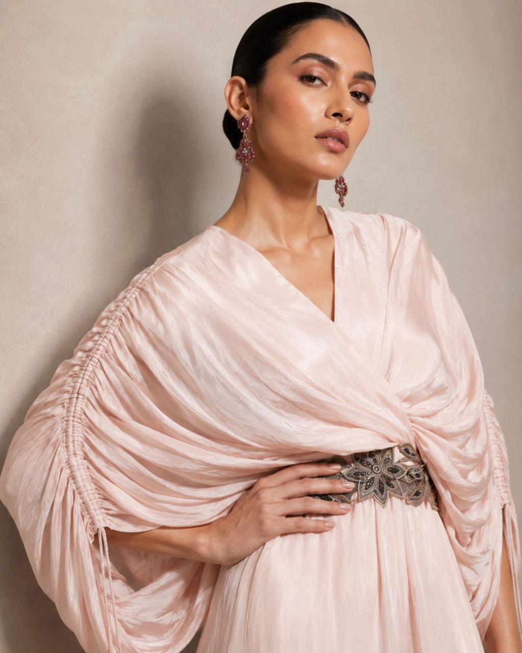 Blush Pink Draped Kaftan Gown