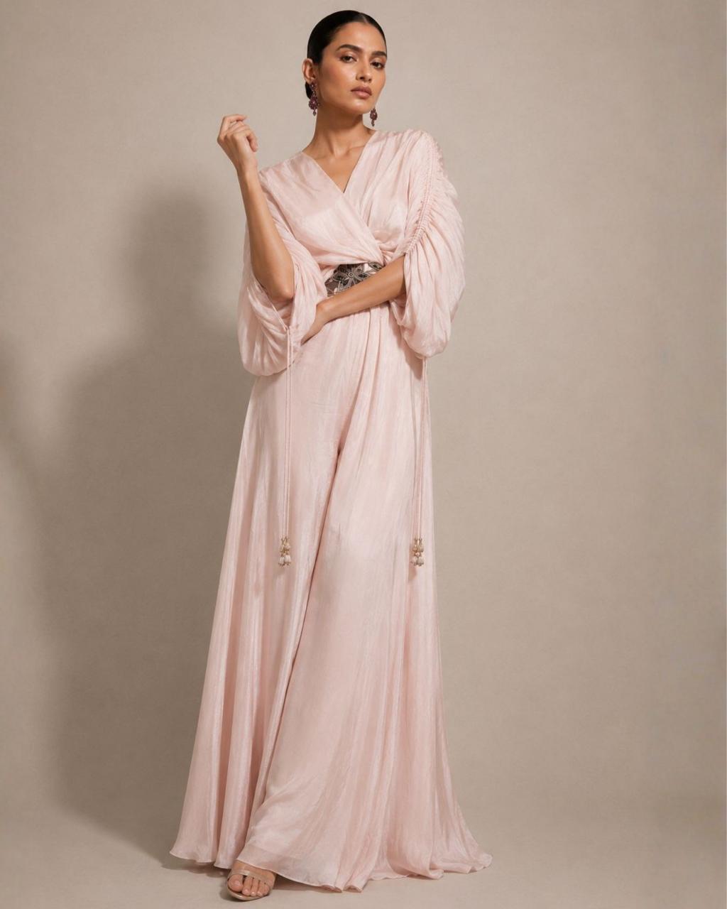 Blush Pink Draped Kaftan Gown