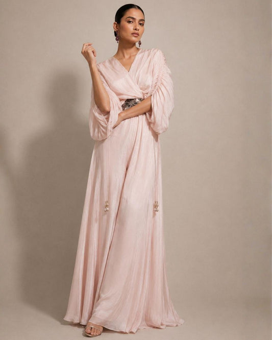 Blush Pink Draped Kaftan Gown