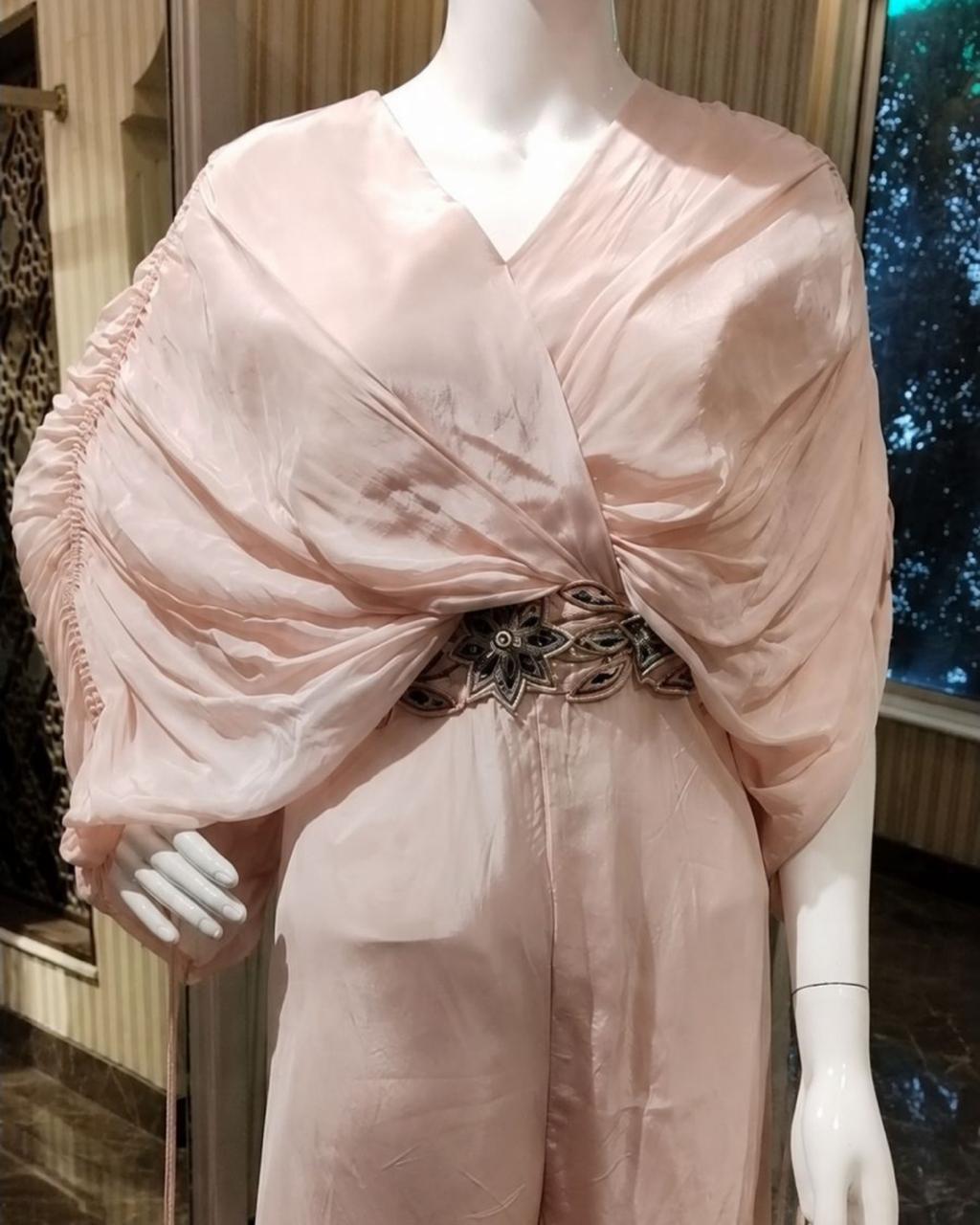 Blush Pink Draped Kaftan Gown