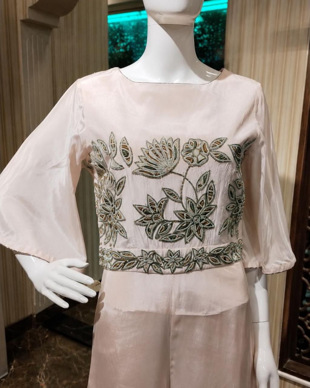 Blush Pink Embroidered Wide-Leg Jumpsuit