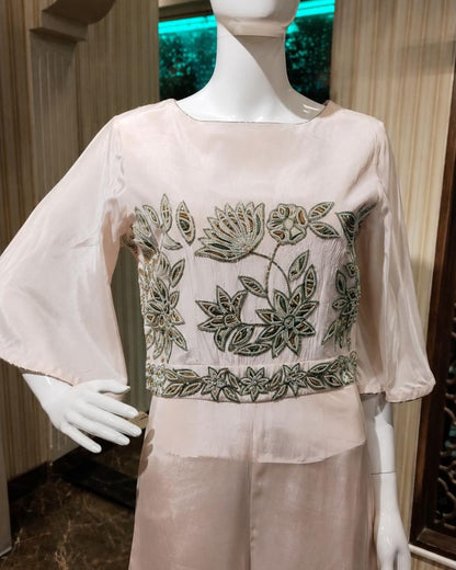 Blush Pink Embroidered Wide-Leg Jumpsuit