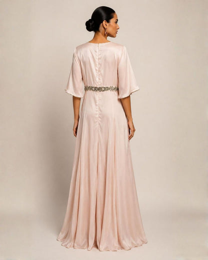 Blush Pink Embroidered Wide-Leg Jumpsuit