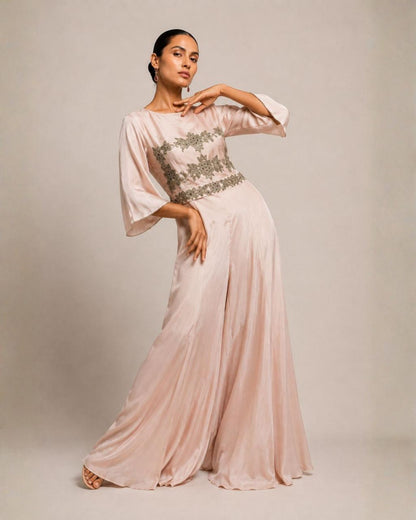 Blush Pink Embroidered Wide-Leg Jumpsuit
