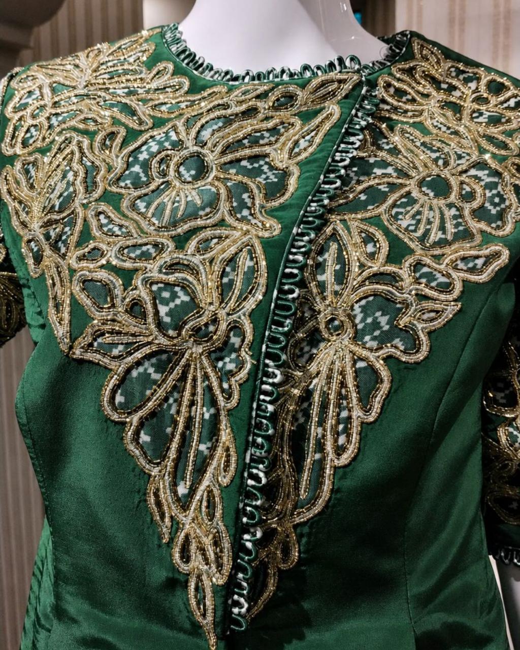 Emerald Green Embroidered Peplum Top with Layered Palazzo Set
