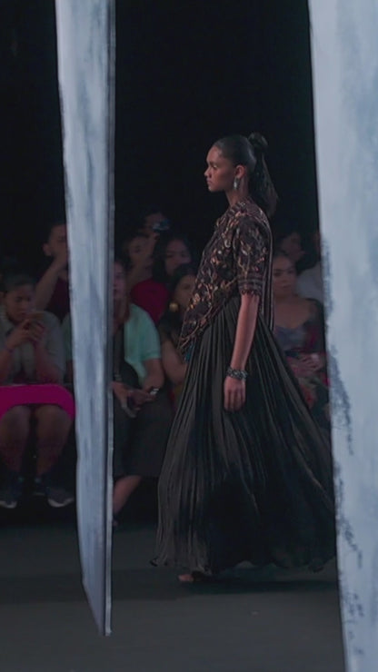 Black Gathered Gown with Embellished Jacket