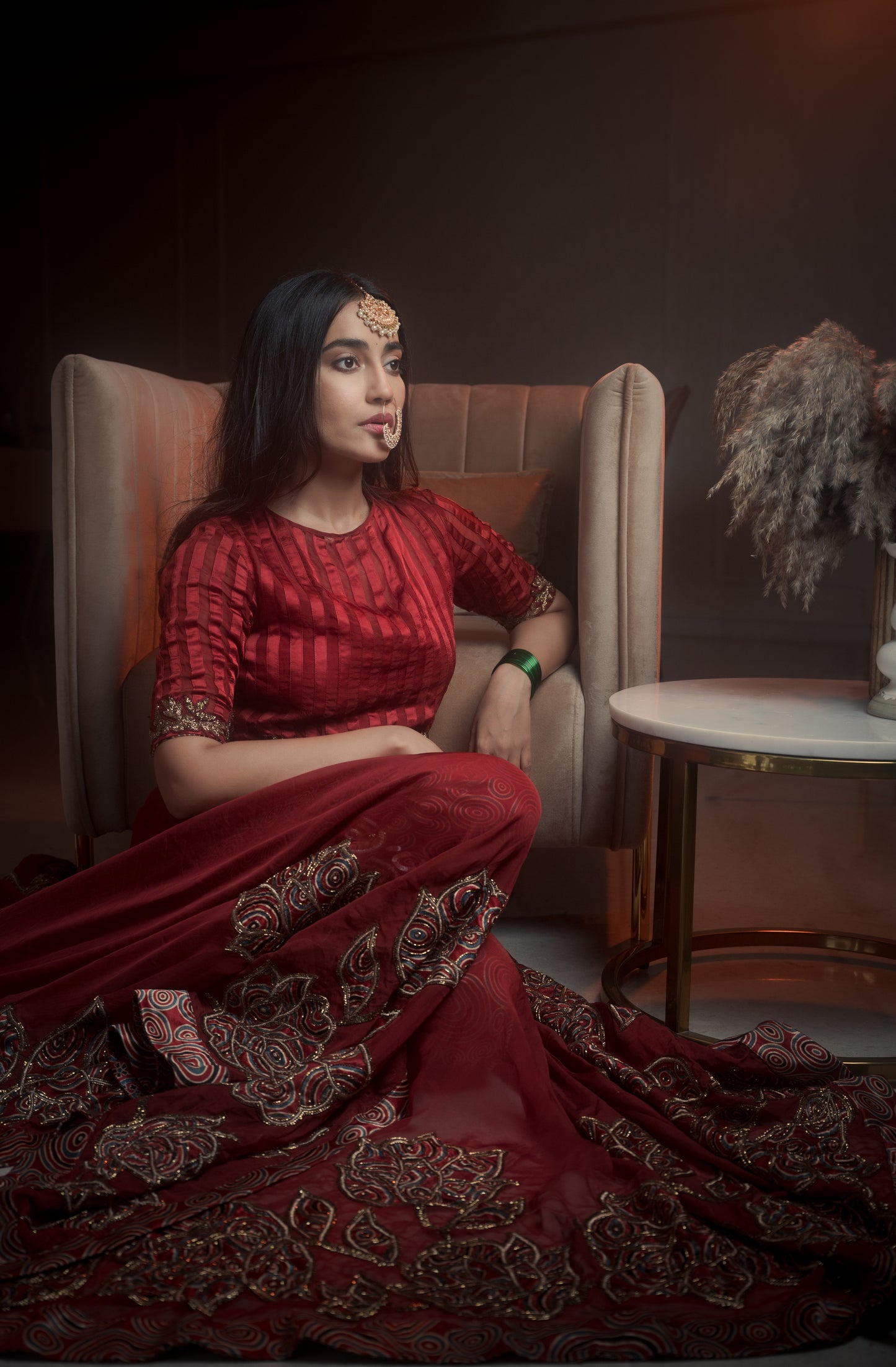 Surbhi Jyoti in Maroon Patchworked Anarkali with ajrakh Pant