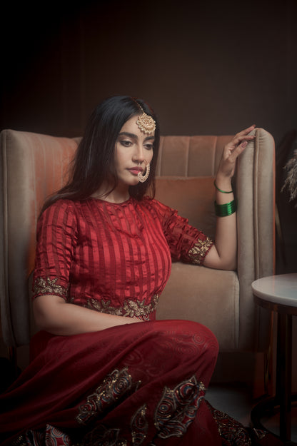 Surbhi Jyoti in Maroon Patchworked Anarkali with ajrakh Pant