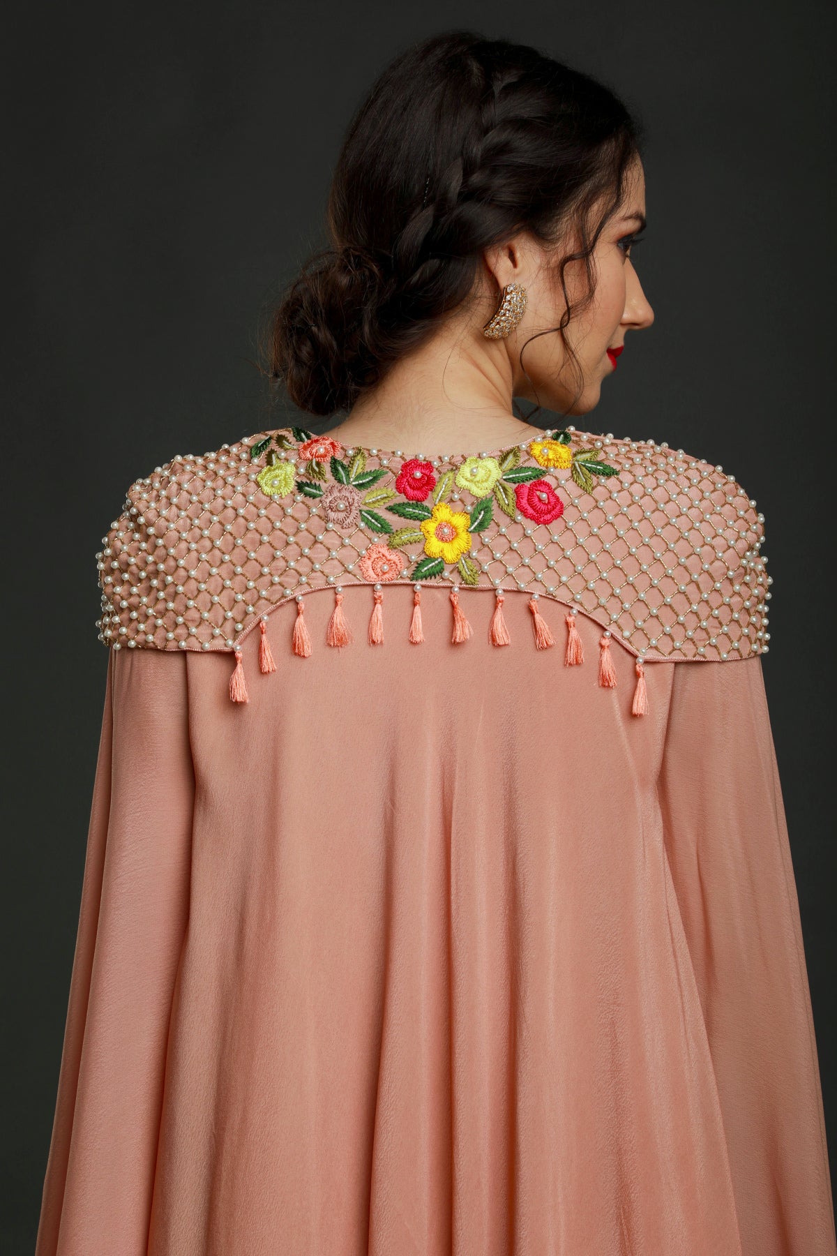 Peach Half-n-Half Kaftan Tunic & Pants Set