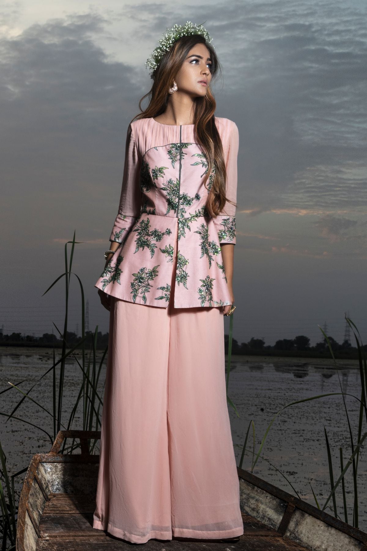 Rossa chanderi pink jumpsuit