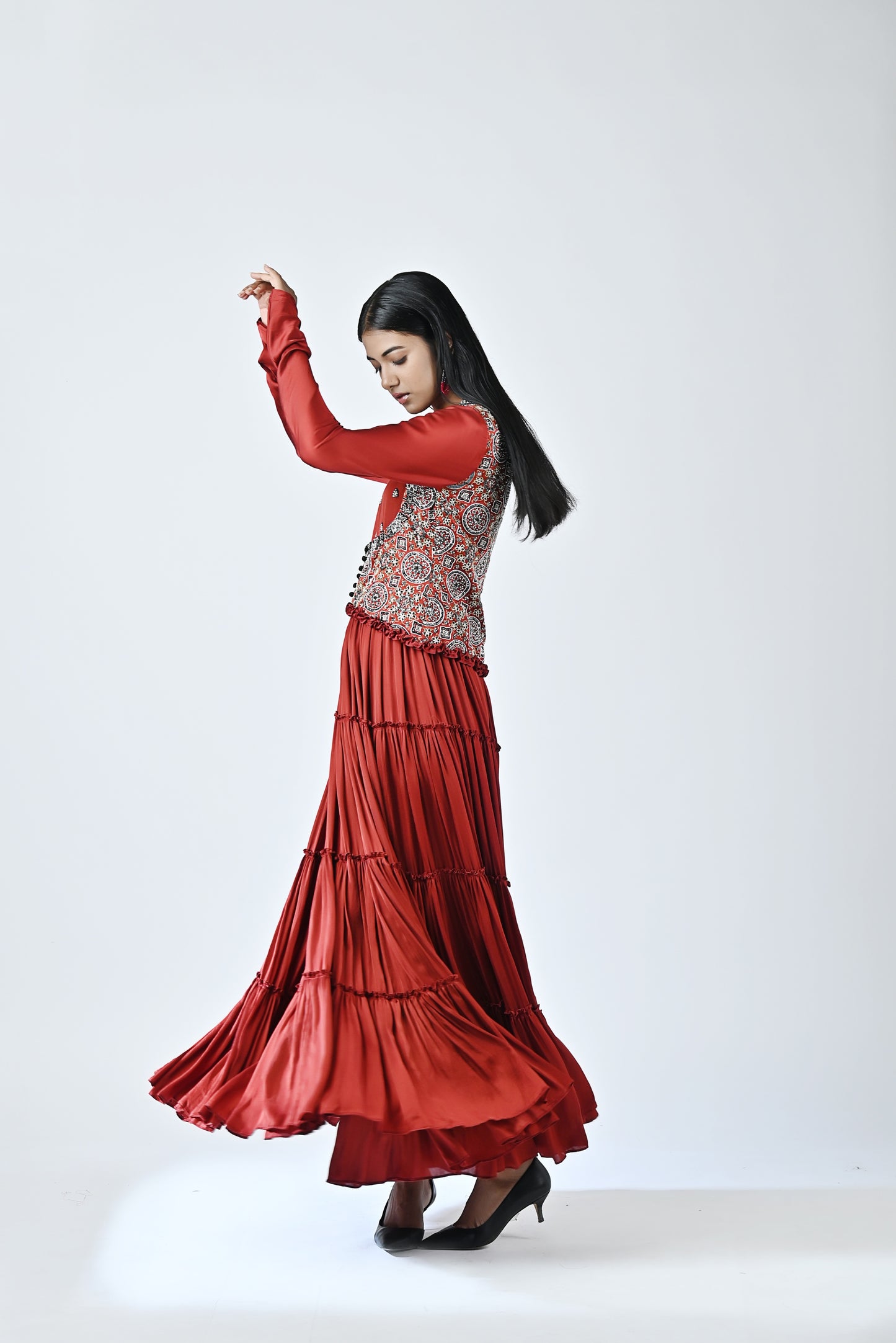 Red Ajrakh Gathered dress