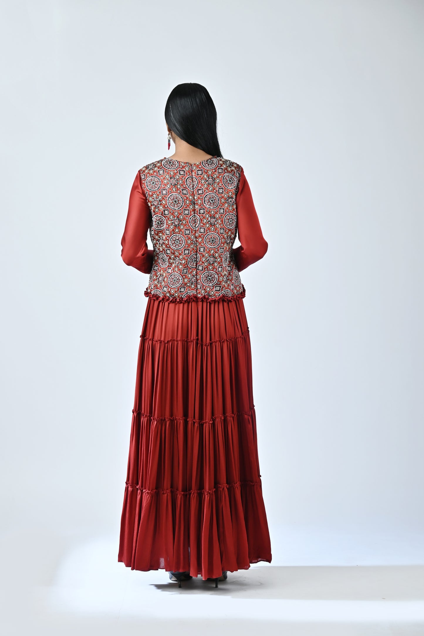 Red Ajrakh Gathered dress