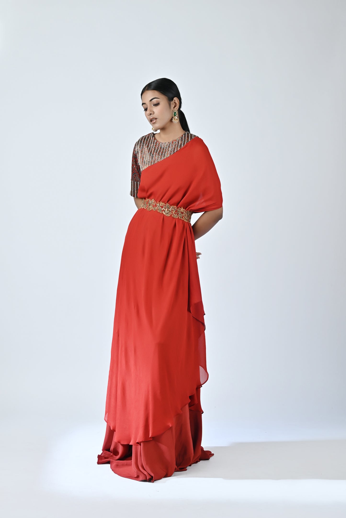 Red Embroidered Kaftan Set